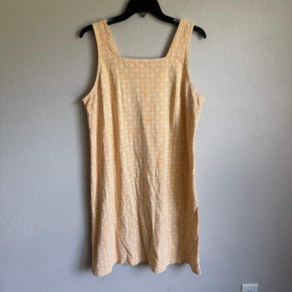 Fresh Produce Orange Cream 100% Cotton Square Neck Shift Dress Womens L